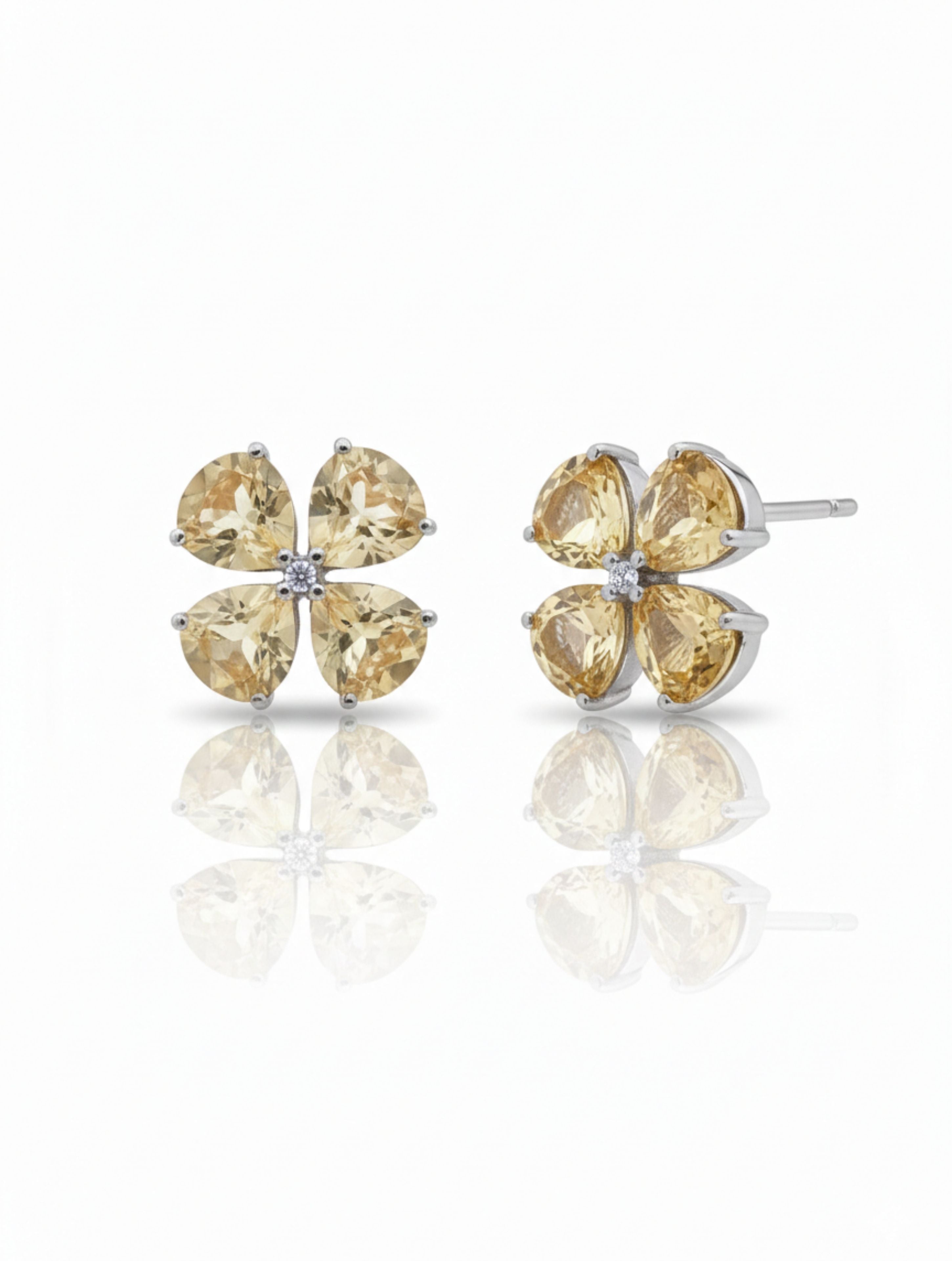 Rhodium Pear-Shaped Citrine Pietra 925 Sterling Silver Studs Earrings For Women