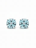 Cushion-Cut Natural Aquamarine Studs in 925 Sterling Silver
