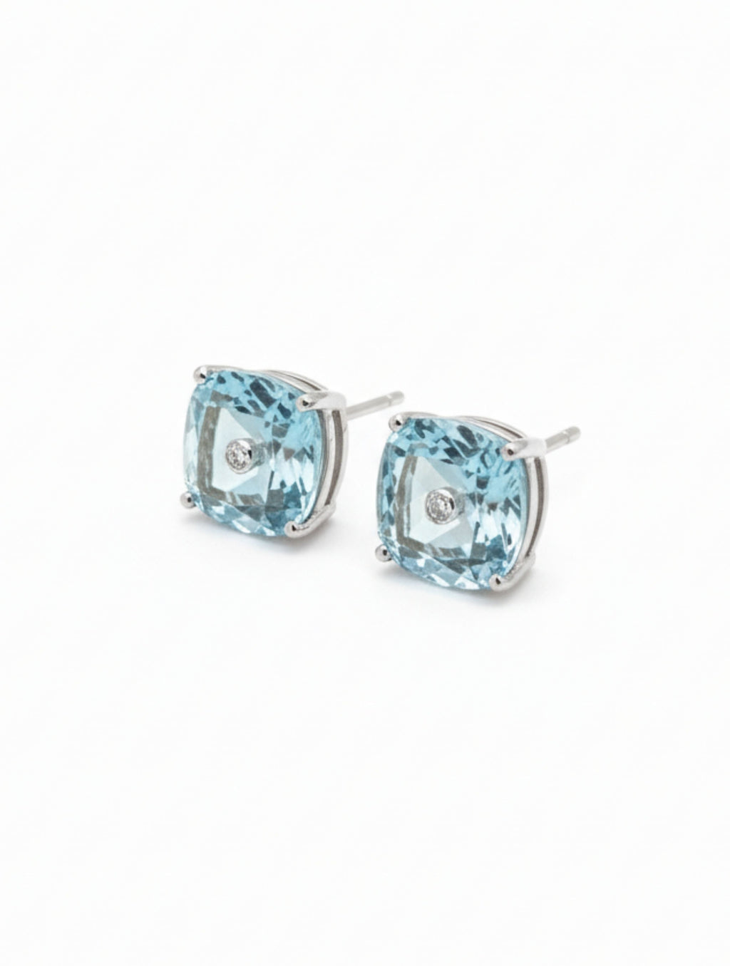 Cushion-Cut Natural Aquamarine Studs in 925 Sterling Silver