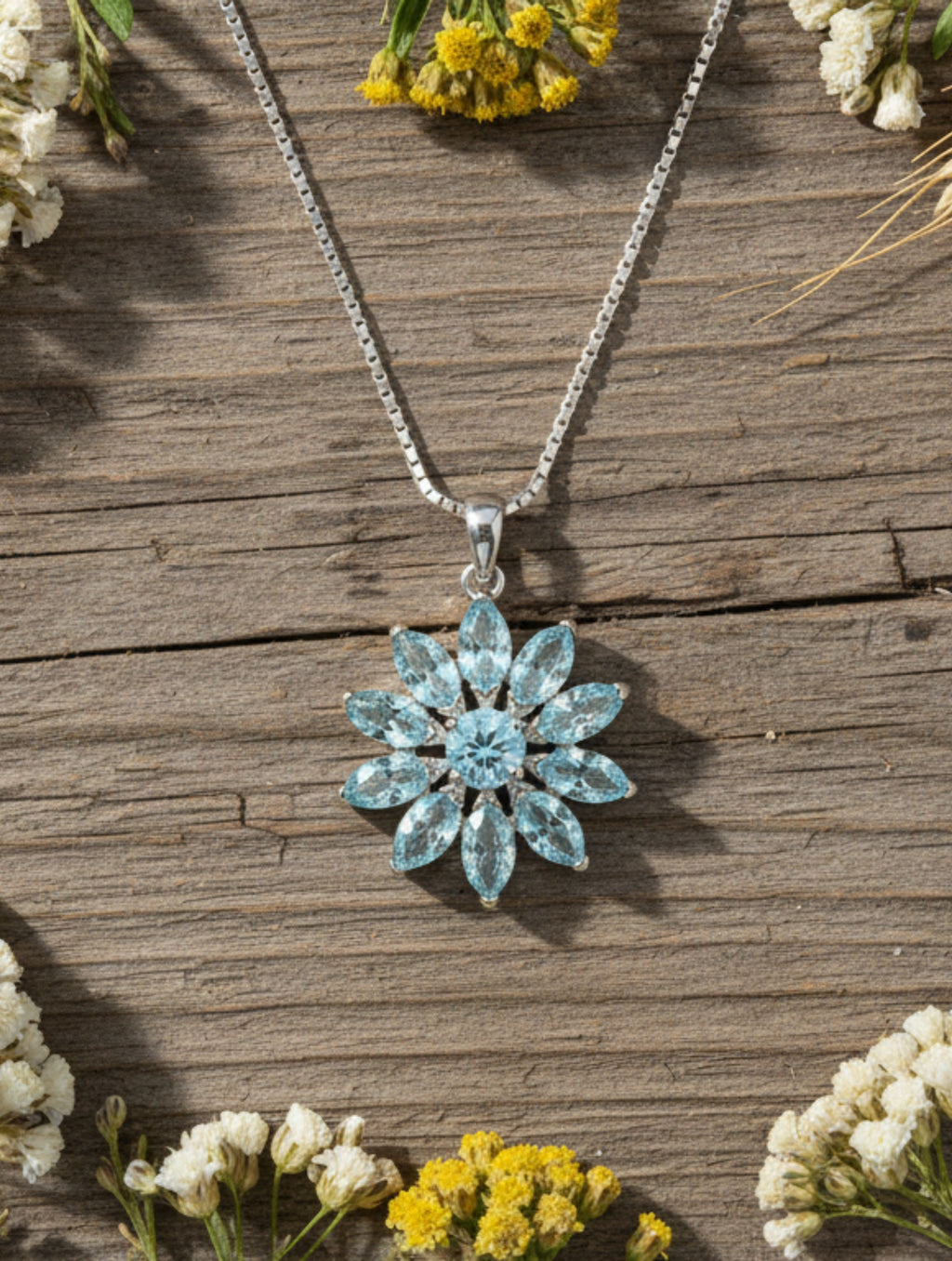 Rhodium Pear and Marquise Blue Topaz Pietra 925 Sterling Silver Pendant For Women