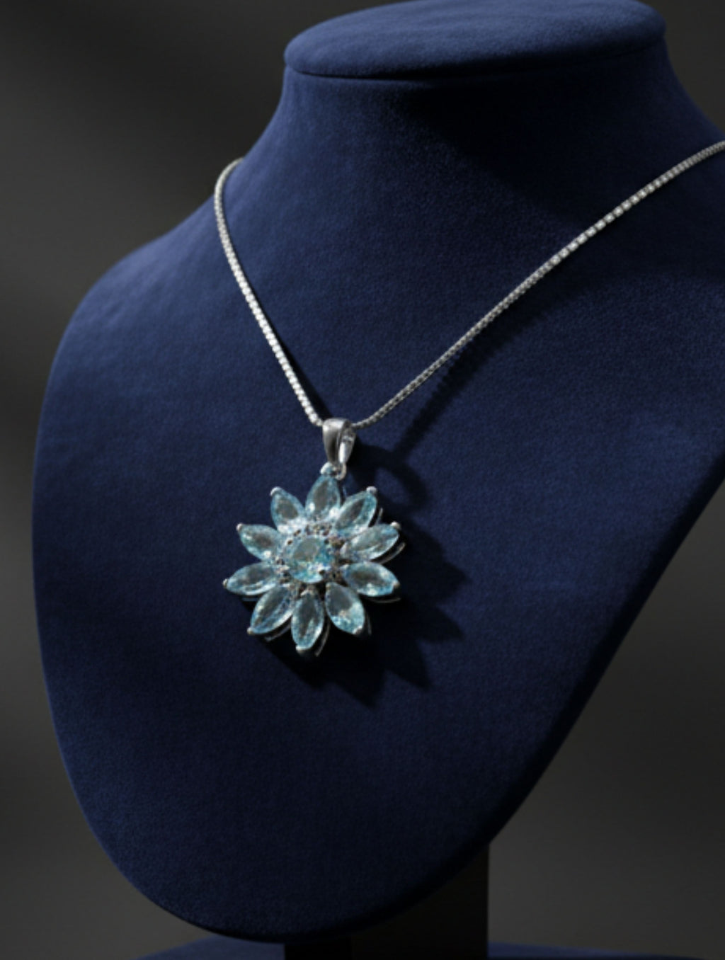 Rhodium Pear and Marquise Blue Topaz Pietra 925 Sterling Silver Pendant For Women