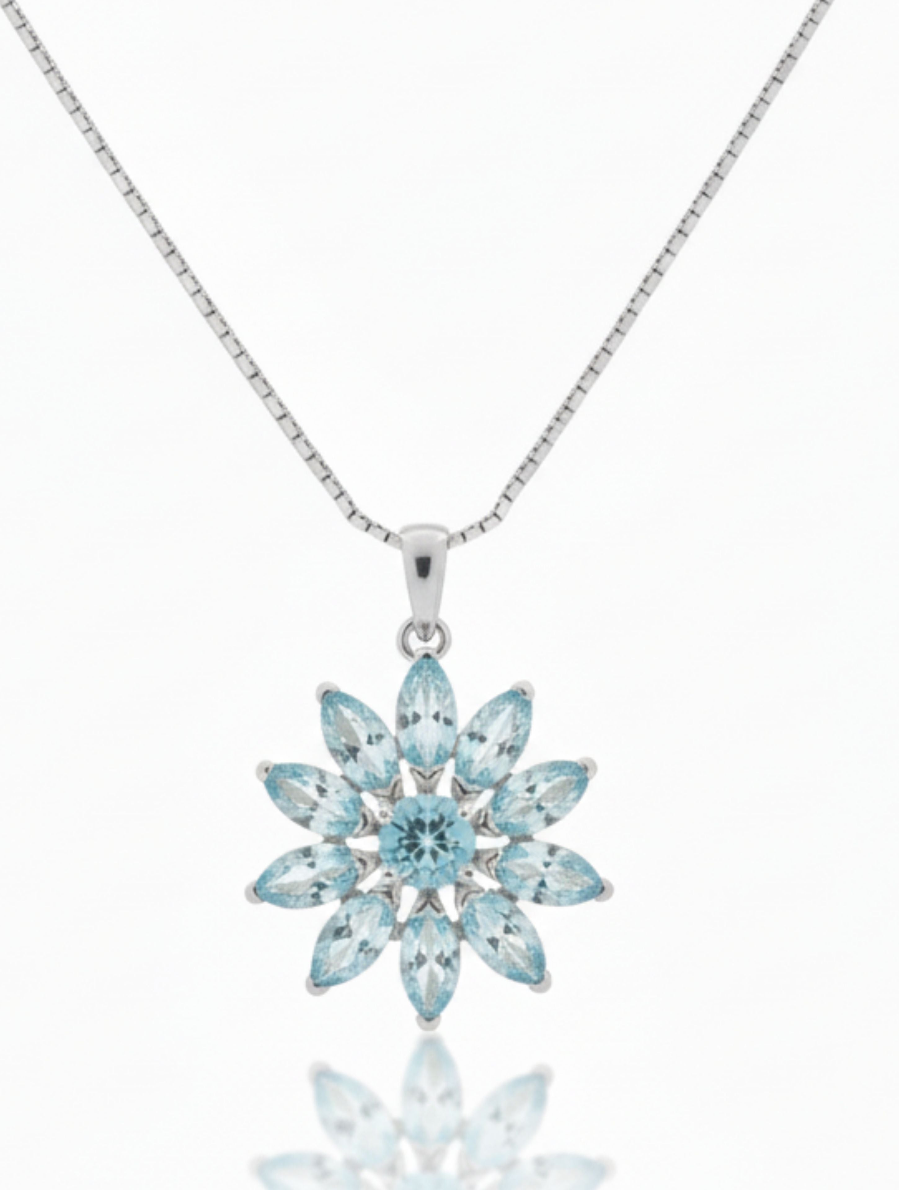 Rhodium Pear and Marquise Blue Topaz Pietra 925 Sterling Silver Pendant For Women