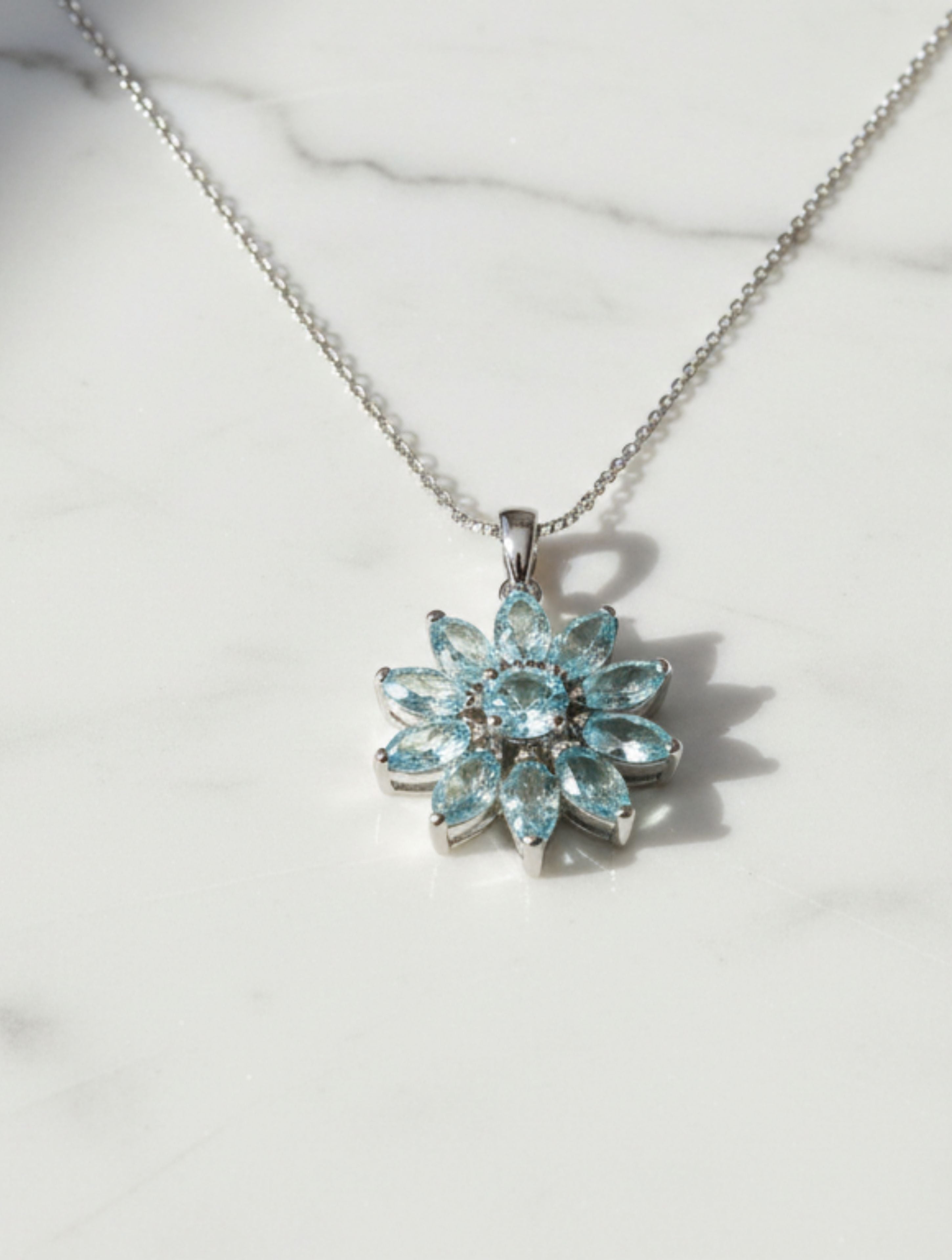 Rhodium Pear and Marquise Blue Topaz Pietra 925 Sterling Silver Pendant For Women