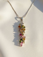 Rhodium Round and Marquise Multi Tourmaline Pietra 925 Sterling Silver Pendant For Women