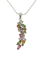 Rhodium Round and Marquise Multi Tourmaline Pietra 925 Sterling Silver Pendant For Women