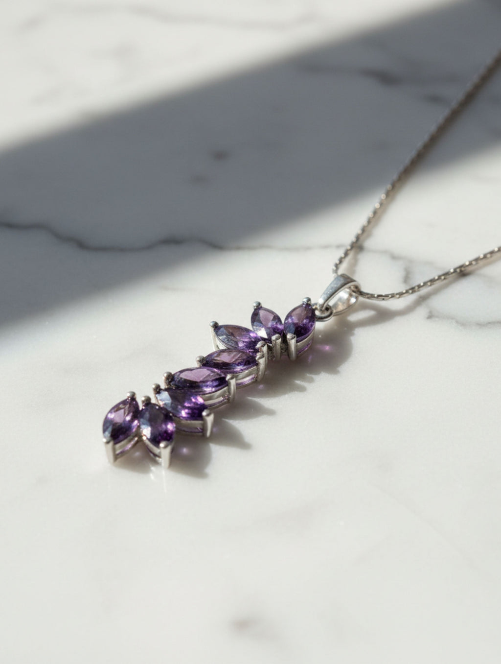 Rhodium Marquise Amethyst Pietra 925 Sterling Silver Pendant For Women