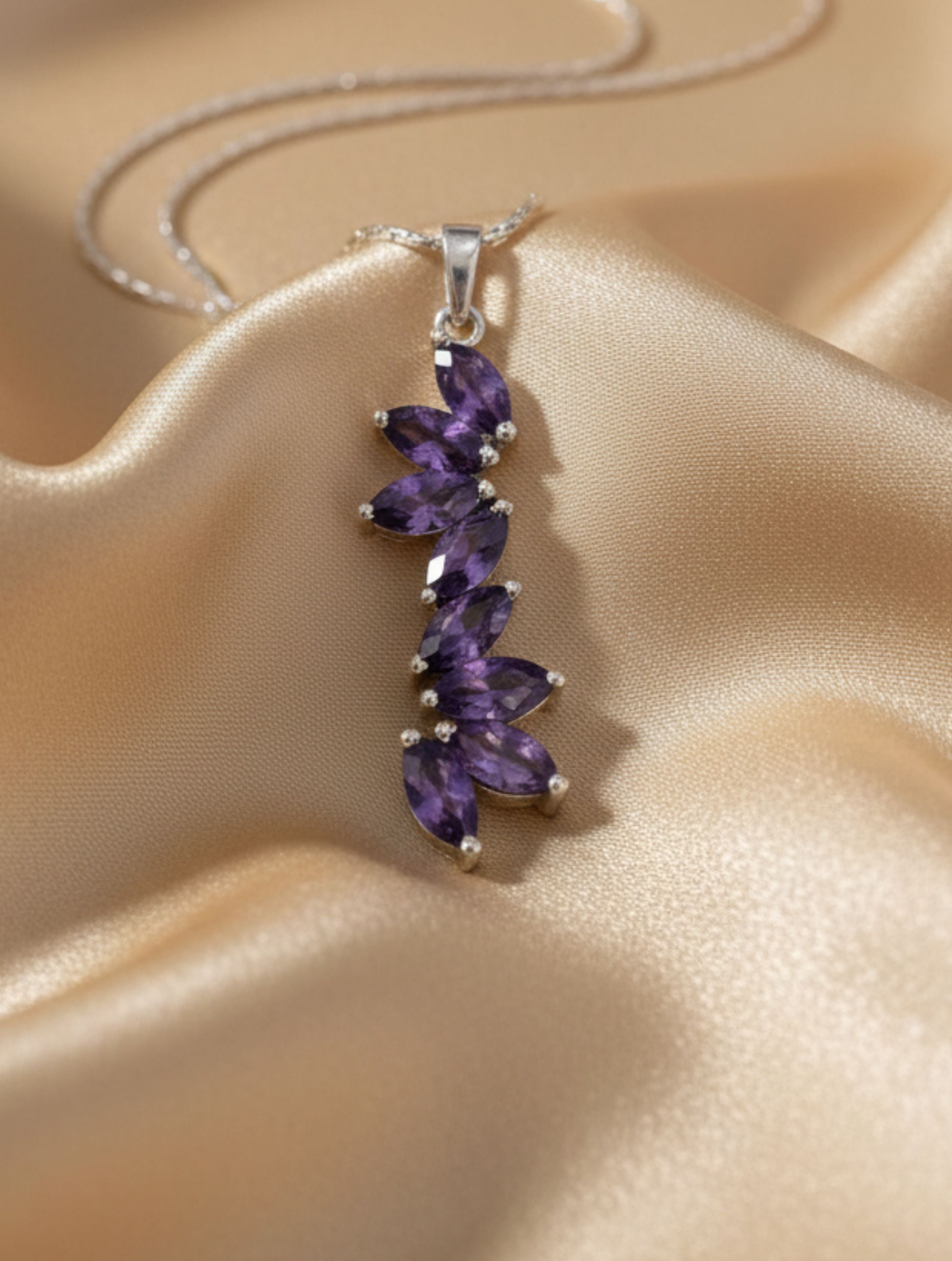 Rhodium Marquise Amethyst Pietra 925 Sterling Silver Pendant For Women