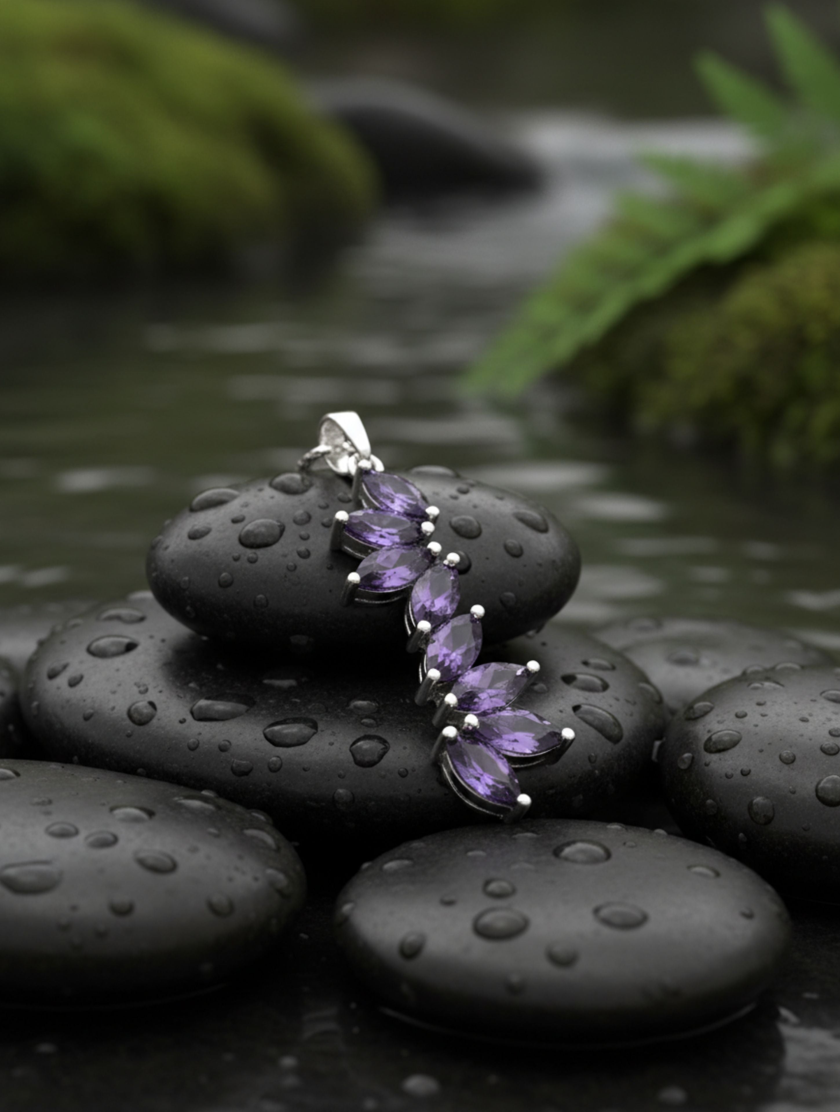 Rhodium Marquise Amethyst Pietra 925 Sterling Silver Pendant For Women