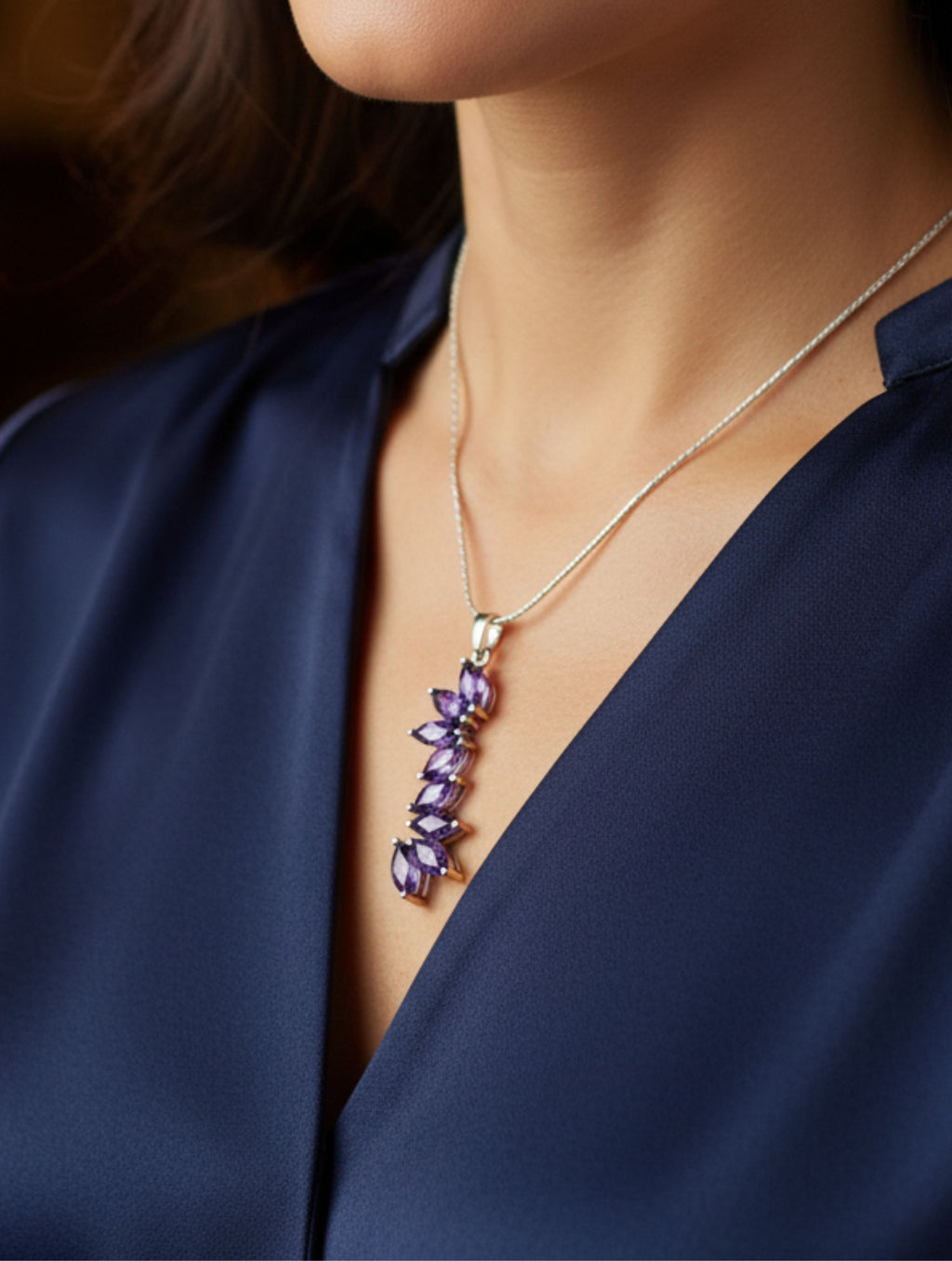 Rhodium Marquise Amethyst Pietra 925 Sterling Silver Pendant For Women