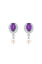 Amethyst & Moissanite Halo Studs with Dangle Pearl in 925 Sterling Silver