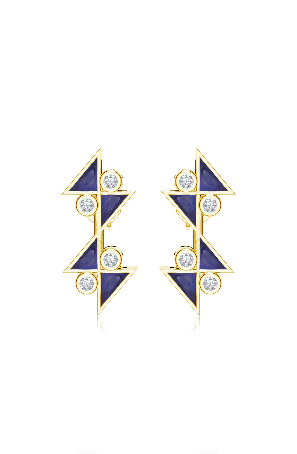 Midnight Blue Zig-Zag Stud Earrings – Gold Plated 925 Sterling Silver