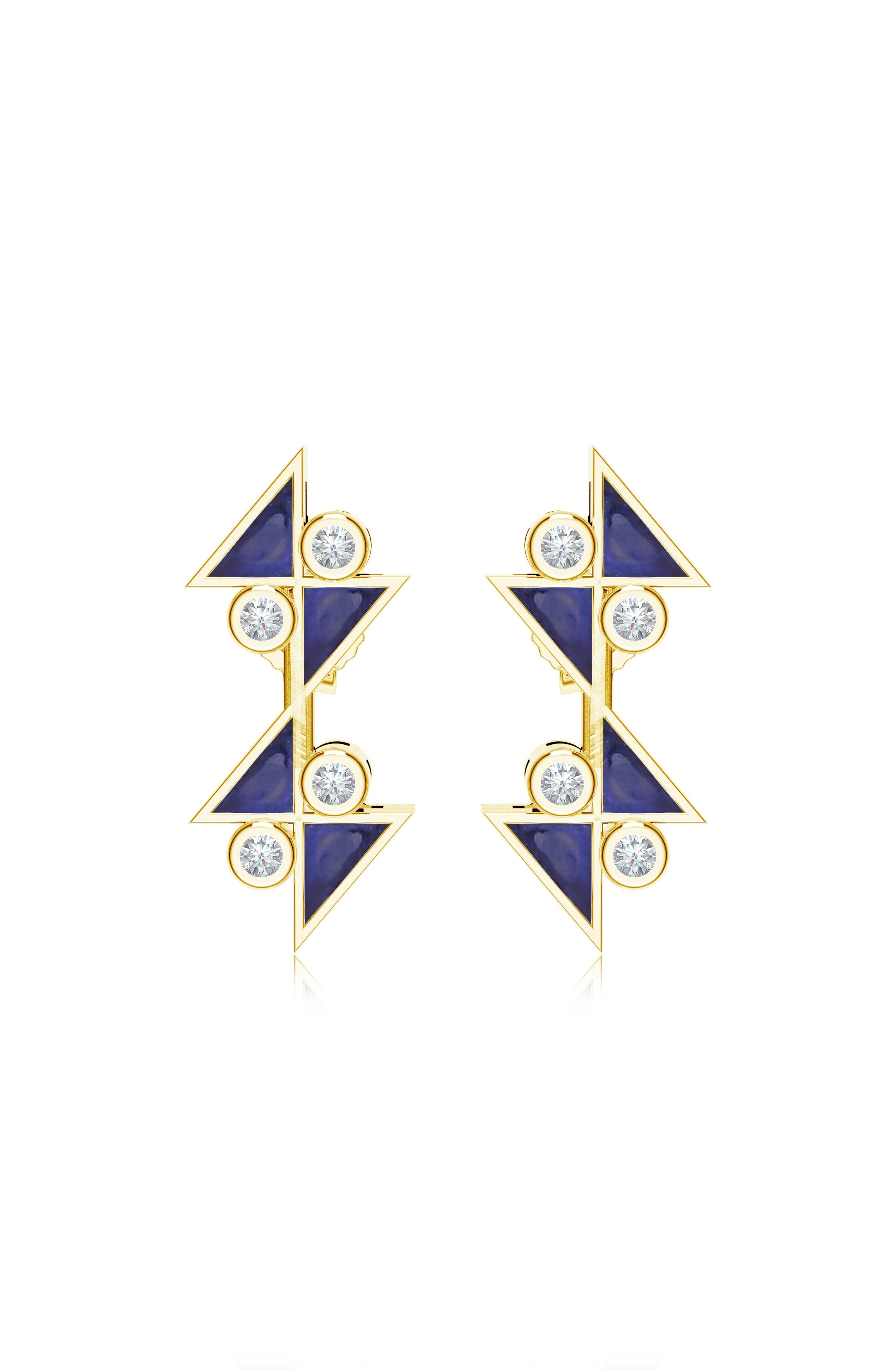 Midnight Blue Zig-Zag Stud Earrings – Gold Plated 925 Sterling Silver