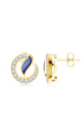 Celestial Wave Moissanite & Blue Talph Halo Stud Earrings | 925 Sterling Silver