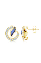 Celestial Wave Moissanite & Blue Talph Halo Stud Earrings | 925 Sterling Silver