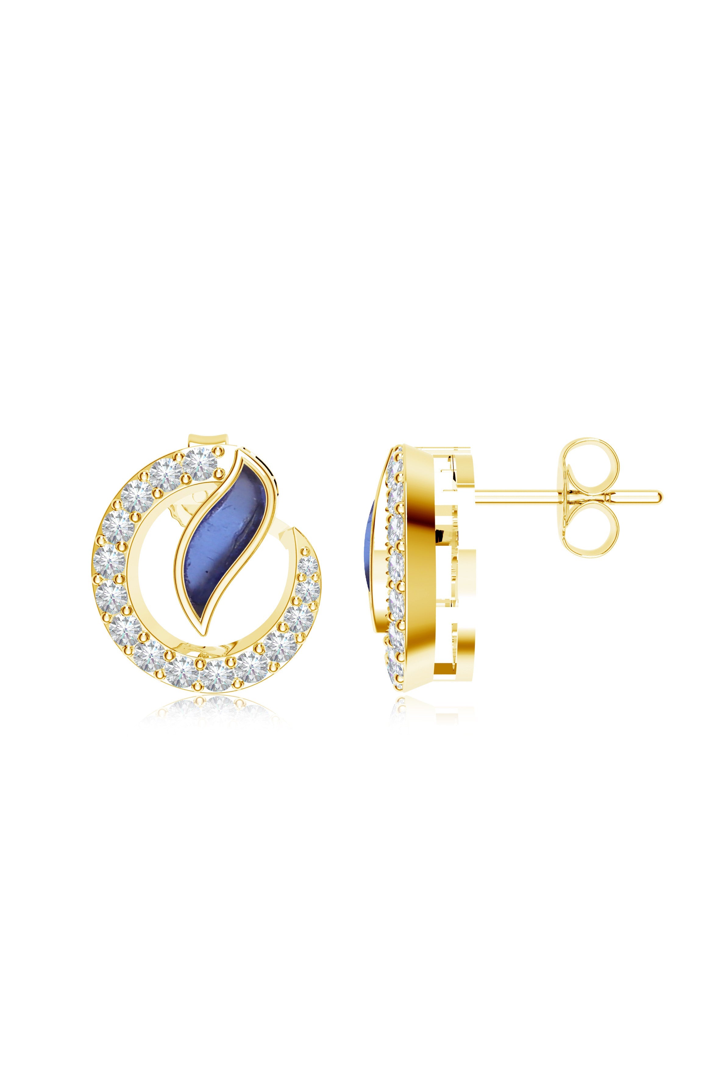Celestial Wave Moissanite & Blue Talph Halo Stud Earrings | 925 Sterling Silver